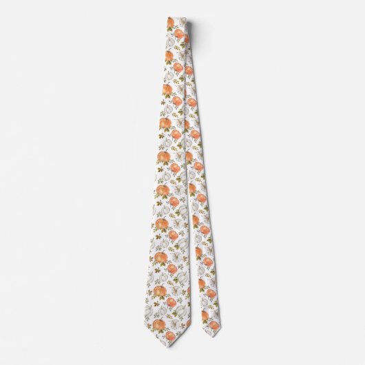 Waterverf pompoenen en gebladerte herfstpatroon stropdas (Voorkant)