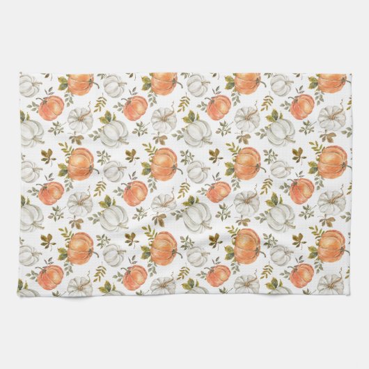 Waterverf pompoenen en gebladerte herfstpatroon theedoek (Horizontaal)