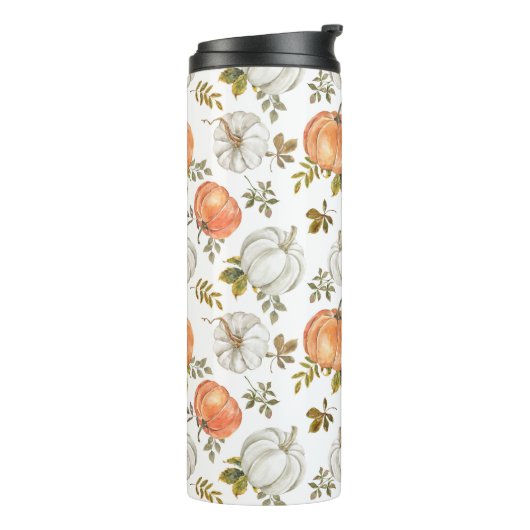Waterverf pompoenen en gebladerte herfstpatroon thermosbeker (Gedraaid links)