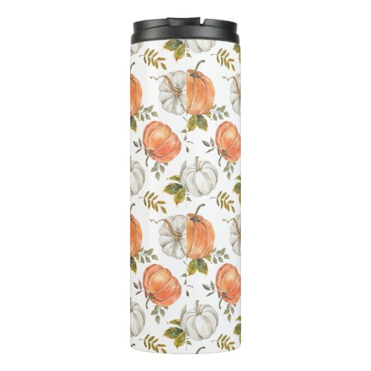 Waterverf pompoenen en gebladerte herfstpatroon thermosbeker (Achterkant)