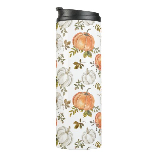 Waterverf pompoenen en gebladerte herfstpatroon thermosbeker (Geroteerd rechts)