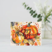 Waterverf pompoenen en herfstbladeren Thanksgiving Feestdagenkaart (Staand voorkant)