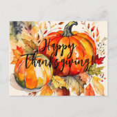 Waterverf pompoenen en herfstbladeren Thanksgiving Feestdagenkaart (Voorkant)