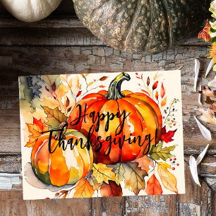 Waterverf pompoenen en herfstbladeren Thanksgiving Feestdagenkaart