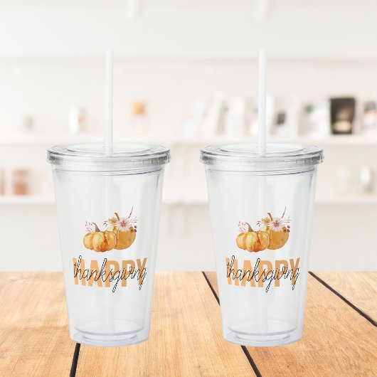 Waterverf Pompoenen en Oranje Happy Thanksgiving Acryl Drinkbeker
