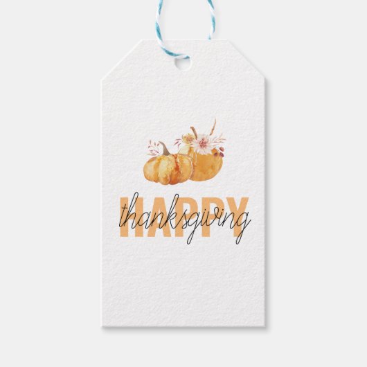 Waterverf Pompoenen en Oranje Happy Thanksgiving Cadeaulabel (Voorkant)