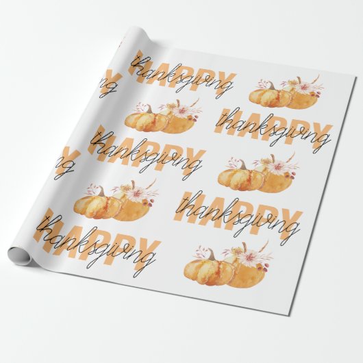 Waterverf Pompoenen en Oranje Happy Thanksgiving Cadeaupapier (Uitgerold)