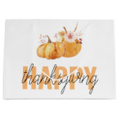Waterverf Pompoenen en Oranje Happy Thanksgiving Groot Cadeauzakje (Voorkant)