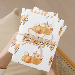 Waterverf Pompoenen en Oranje Happy Thanksgiving Inpakpapier Vel