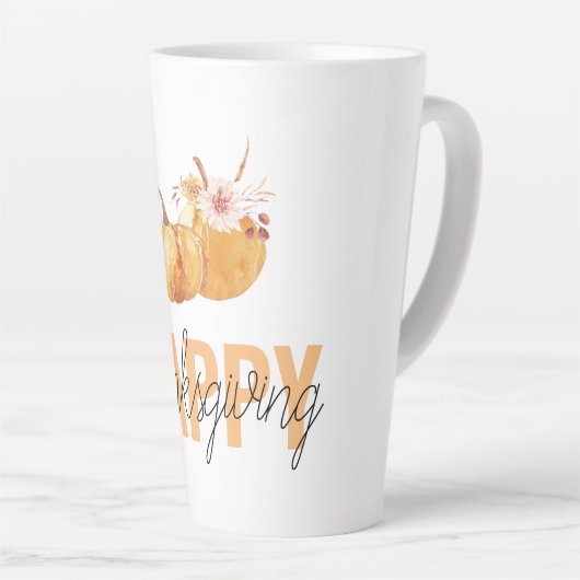 Waterverf Pompoenen en Oranje Happy Thanksgiving Latte Mok (Rechterhoek)