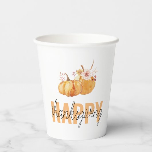 Waterverf Pompoenen en Oranje Happy Thanksgiving Papieren Bekers (Achterkant)
