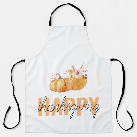 Waterverf Pompoenen en Oranje Happy Thanksgiving Schort (Voorkant)