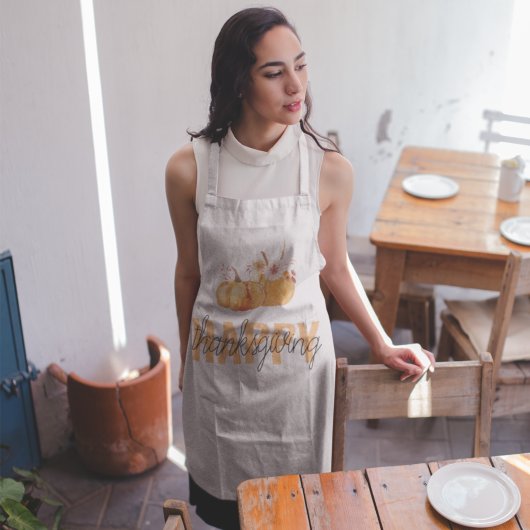 Waterverf Pompoenen en Oranje Happy Thanksgiving Schort