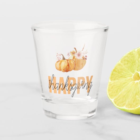 Waterverf Pompoenen en Oranje Happy Thanksgiving Shot Glas (Voorkant)