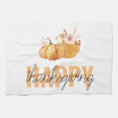 Waterverf Pompoenen en Oranje Happy Thanksgiving Theedoek (Horizontaal)