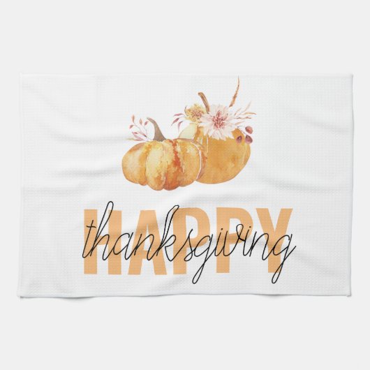 Waterverf Pompoenen en Oranje Happy Thanksgiving Theedoek (Horizontaal)