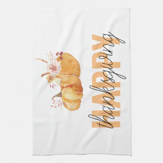 Waterverf Pompoenen en Oranje Happy Thanksgiving Theedoek (Verticaal)