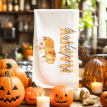 Waterverf Pompoenen en Oranje Happy Thanksgiving Theedoek<br><div class="desc">Best Gift For Your Friends And Family,  Personalized Thanksgiving Text With Autumn Colors. Happy Thanksgiving With Watercolor Pumpkins With Flowers. Ideas for decorate you home on Thanksgiving</div>