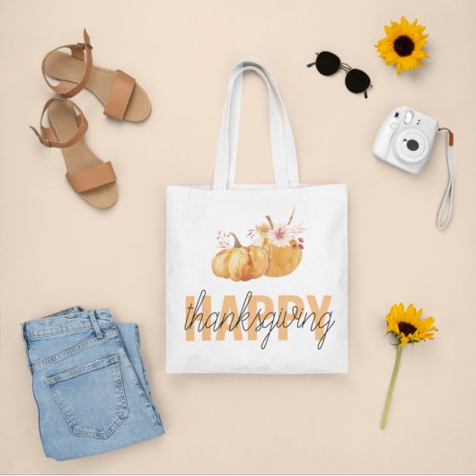 Waterverf Pompoenen en Oranje Happy Thanksgiving Tote Bag