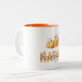 Waterverf Pompoenen en Oranje Happy Thanksgiving Tweekleurige Koffiemok (Voorkant links)