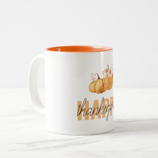 Waterverf Pompoenen en Oranje Happy Thanksgiving Tweekleurige Koffiemok (Voorkant links)