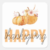 Waterverf Pompoenen en Oranje Happy Thanksgiving Vierkante Sticker (Voorkant)