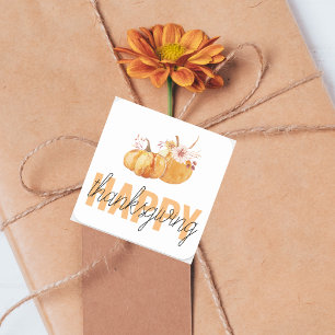 Waterverf Pompoenen en Oranje Happy Thanksgiving Vierkante Sticker