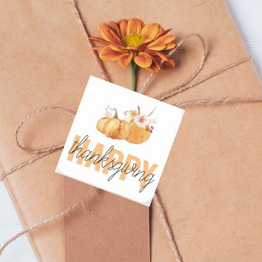 Waterverf Pompoenen en Oranje Happy Thanksgiving Vierkante Sticker