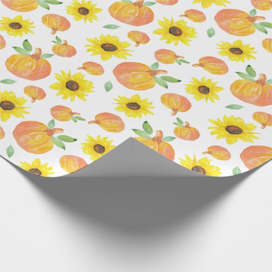 Waterverf pompoenen en zonnebloemen cadeaupapier (Hoek)