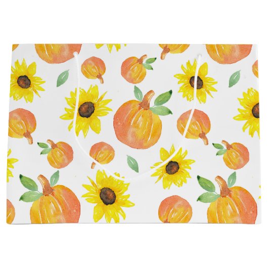 Waterverf pompoenen en zonnebloemen groot cadeauzakje (Voorkant)