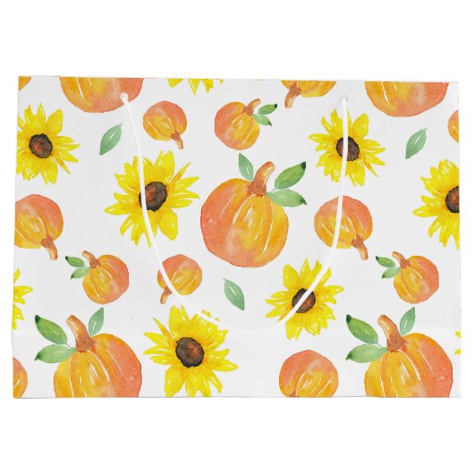 Waterverf pompoenen en zonnebloemen groot cadeauzakje (Achterkant)