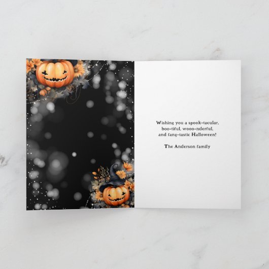 Waterverf pompoenen familie foto Happy Halloween Kaart (Binnen)