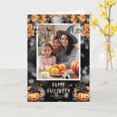 Waterverf pompoenen familie foto Happy Halloween Kaart (Gele Bloem)