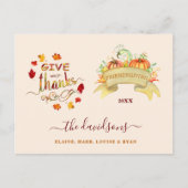 Waterverf Pompoenen Geven Dank Friendsgiving Briefkaart (Voorkant)