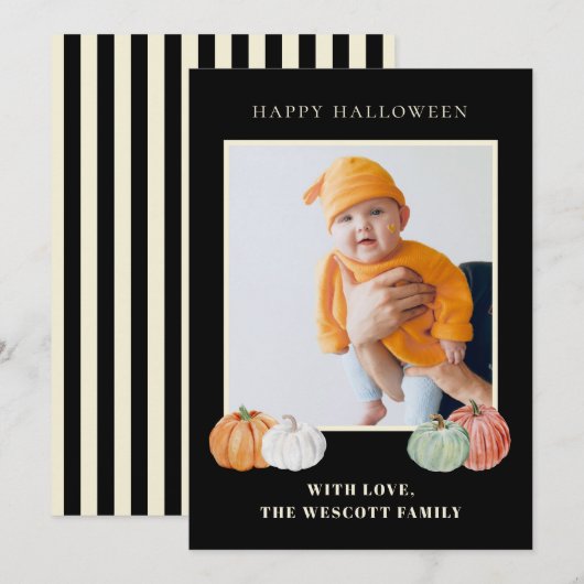 Waterverf Pompoenen Halloween Fotokaart Feestdagenkaart (Voorkant / Achterkant)