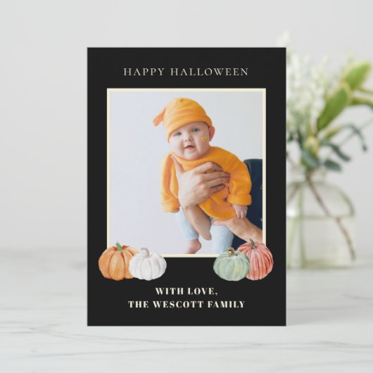 Waterverf Pompoenen Halloween Fotokaart Feestdagenkaart (Staand voorkant)