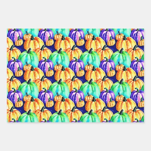 Waterverf pompoenen Halloween Wrapping Paper Pack (Voorkant 3)