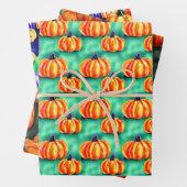 Waterverf pompoenen Halloween Wrapping Paper Pack (In situ)