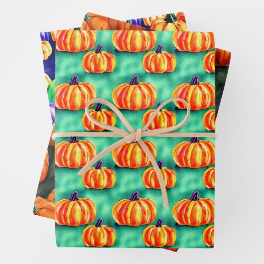 Waterverf pompoenen Halloween Wrapping Paper Pack (In situ)
