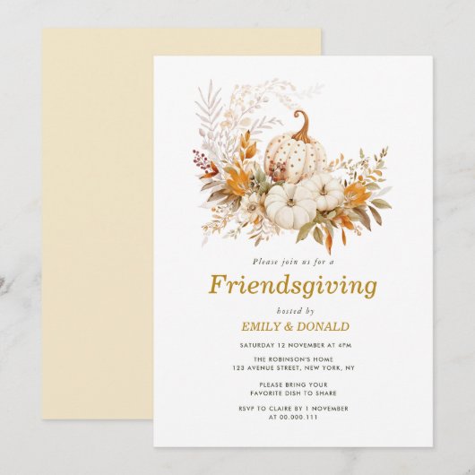 waterverf pompoenen herfst bladeren friendsgiving kaart (Voorkant / Achterkant)