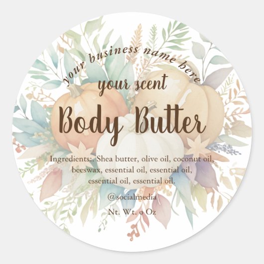 Waterverf pompoenen herfst gebladerte body boter ronde sticker (Voorkant)