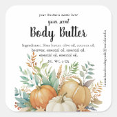 Waterverf pompoenen herfst gebladerte body boter vierkante sticker (Voorkant)