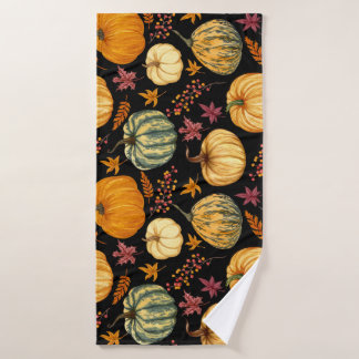 Waterverf pompoenen: herfst naadloos patroon. badhanddoek