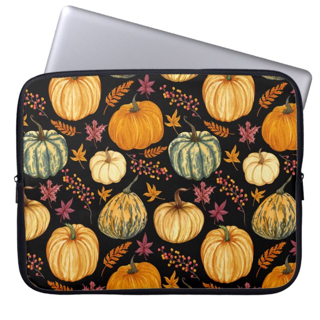 Waterverf pompoenen: herfst naadloos patroon. laptop sleeve (Voorkant)