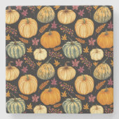 Waterverf pompoenen: herfst naadloos patroon. stenen onderzetter (Voorkant)