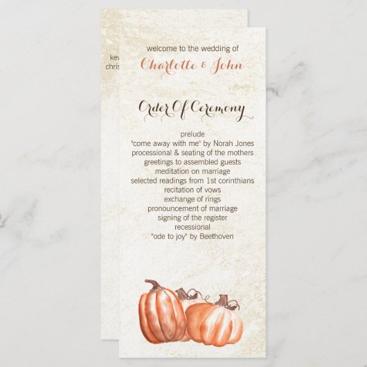 waterverf pompoenen herfst oogsten bruiloft progra programmakaart (Voorkant / Achterkant)