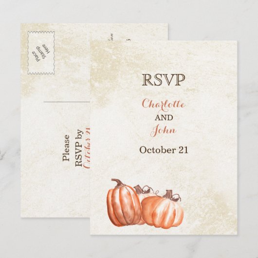 waterverf pompoenen herfst oogsten bruiloft RSVP Uitnodiging Briefkaart (Voorkant / Achterkant)