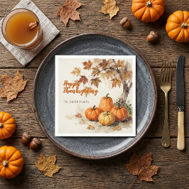 Waterverf Pompoenen Herfstbladeren Thanksgiving Servet