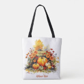 Waterverf pompoenen herfstbloemen tote bag (Achterkant)