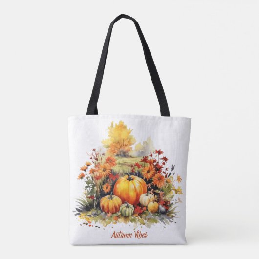 Waterverf pompoenen herfstbloemen tote bag (Achterkant)